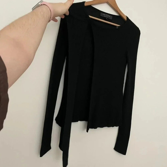Rag & Bone Black Rib Knit Asymmetrical Wrap Front Sweater Size XS - Picture 5 of 6
